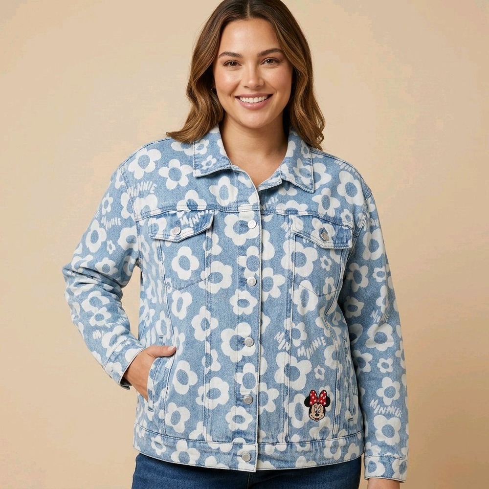 Disney XL Blue Floral Denim Minnie Mouse Trucker Jacket